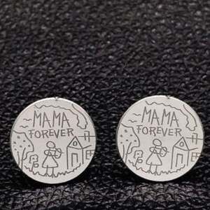 Stainless Steel Round Mama Forever Post Earrings